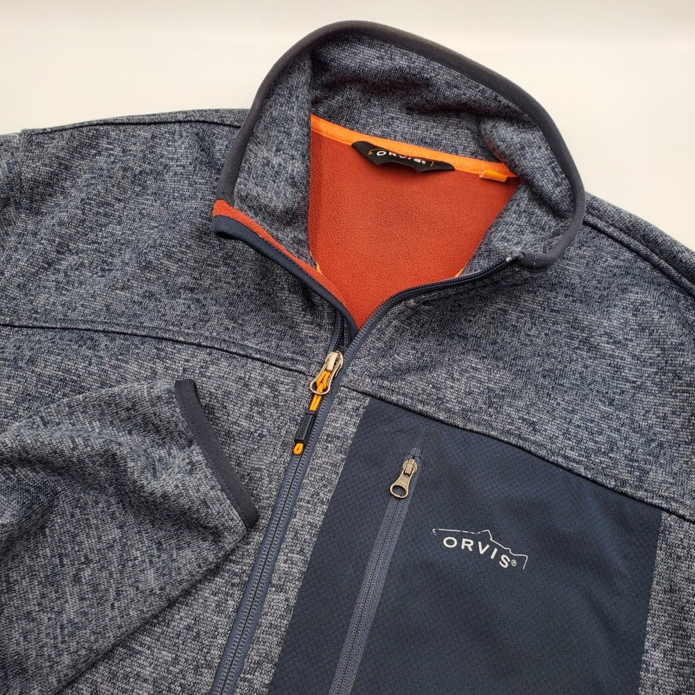Orvis Troutbum Mens Sweater Fleece Full Zip Jacket Blue Marled Size M
